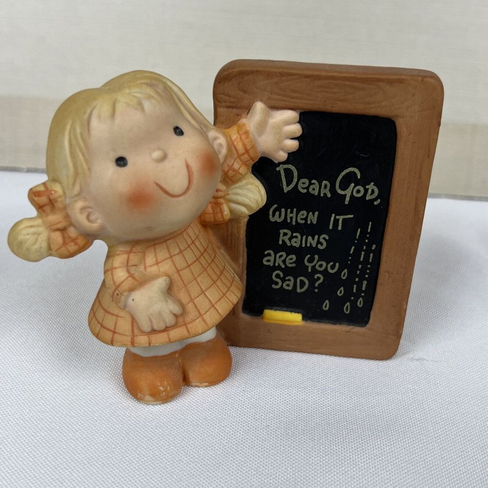 #64876, Dear God Kids Figurine, 1982. Dear God, When it Rains Are you Sad?